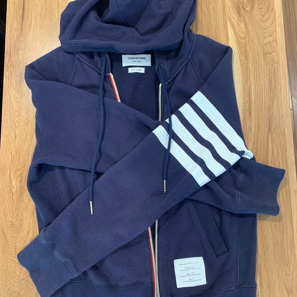 Thom Browne Classic ZIP Up Hoodie Navy Blue